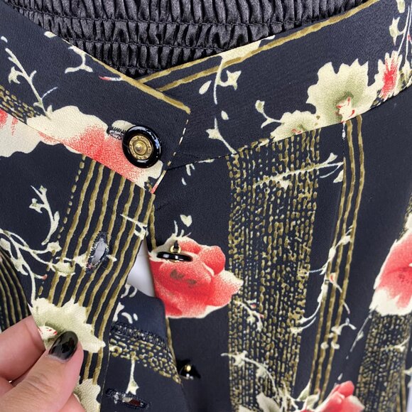 Vintage 90s gothic rose button-through midi skirt black medium - Picture 4 of 7